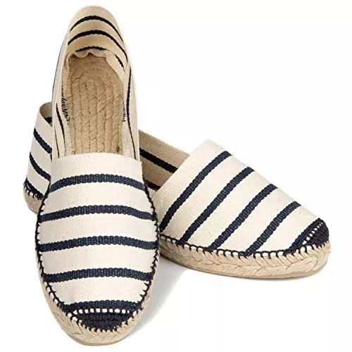 ESPADELLE Flache Schuhe ESPADELLE Klassische Gestreifte Damen Slip-on Espadrilles aus Baumwolle mit Schuhbeutel, 36-41, Handmade in Spain