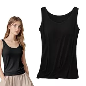 Generisch Tops Generisch Unterhemden Top Damen, Basic Tank Top mit Integriertem BH Yoga Workout Tanktop Oberteil, Luftiges & Dünnes