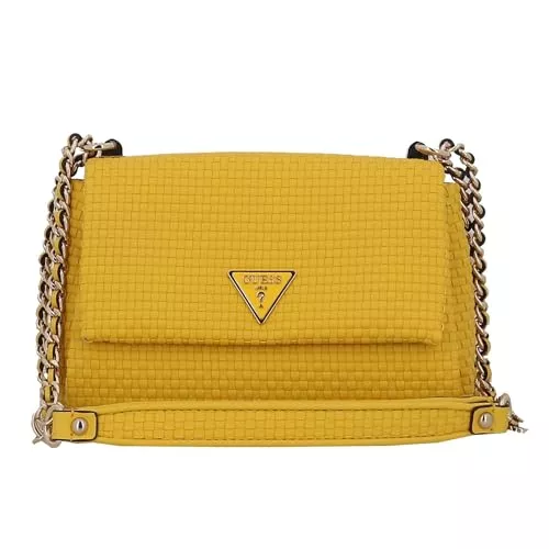 GUESS Taschen & Rucksäcke GUESS Etel umwandelbare Umhängetasche aus gelbem strukturiertem Polyurethan für Damen, gelb, Onesize, gelb, Einheitsgröße