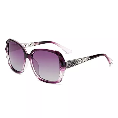 Long Keeper Sonnenbrillen & Zubehör Long Keeper Sonnenbrille Damen Polarisiert - Sonnenbrillen Klassisch Vintage Groß mit Strass Rahmen UV400 Schutz Mode Brille für Frauen