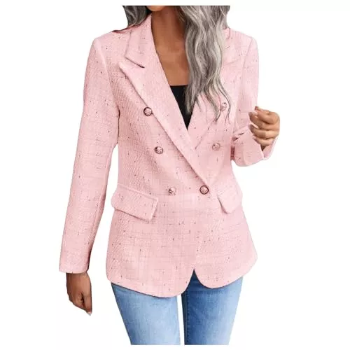 Generic Blazer Blazer Damen Sportlich, Jackett Casual Sweatblazer Damen Frühling, Open Front Tailliert Einfarbig Blaser Jacke Oversize Blazer Damen Kurz Basic Freizeit Boucle Blazer Damen Große Größen Anzug Frühjahr