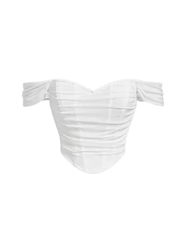 GORGLITTER Ärmellose Blusen GORGLITTER Damen Blusen Elegant Schulterfrei Oberteile Bauchfrei Crop Top Y2K Sommertop Partytop Casualtop