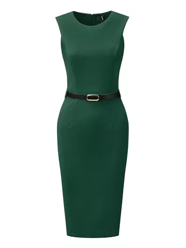 Allegra K Cocktail Allegra K Damen Etuikleid Mit Gürtel, Ärmellose, Lässige Bürokleider Mit Rundhalsausschnitt