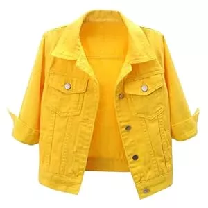 Sawmew Jacken Sawmew Damen 3/4 Ärmel Jeansjacke Reverskragen Kurz Lässig Denim Jacket mit Knöpfen Stretch Jacke Sommer Frühling Mantel Coat Outwear
