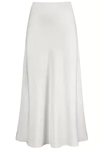 Genfien Röcke Genfien Röcke Damen Midi-Länge Elegant Röck Hohe Taille Damen Satin Röcke Mit Reißverschluss Midirock Versteckter Gummizug in der Taille Einfarbig