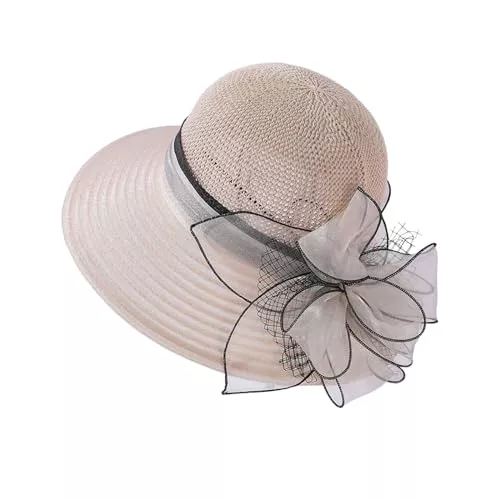 SRZYMJ Hüte & Mützen SRZYMJ Kentucky Hut für Damen, Organza-Derby-Hut, Braut, Hochzeit, Kirche, Teeparty, breite Krempe, Sommer-Sonnenkappe Sonnenhut Damen Karomuster Fischerhut Gelb Sonnenschutz Herren