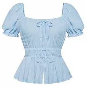 SCARLET DARKNESS Kurzarmblusen SCARLET DARKNESS Damen Bluse Kurz Puffärmel Schulterfrei Elastische Taille Oberteile mit Schleifen Verziert