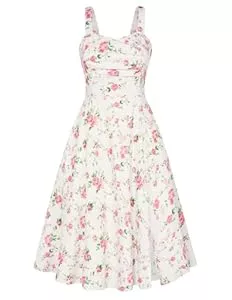 Belle Poque Cocktail Belle Poque Damen Vintage Kleid Spaghetti Blumenkleid Sommerkleid mit Schlitz Freizeitkleid mit Taschen
