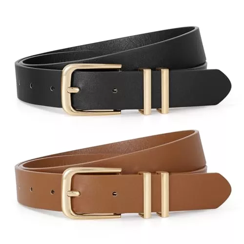 JasGood Gürtel JasGood 2 Stück Damen Ledergürtel für Jeans Mode Leder Taille Gürtel mit Goldschnalle Damen Gürtel für Hosen Kleide