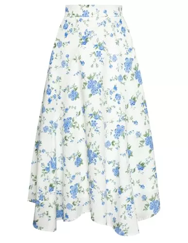 Belle Poque Röcke Belle Poque Damen Blumen Lang Rock Elegant Elastisch High Waist A Linie Midirock