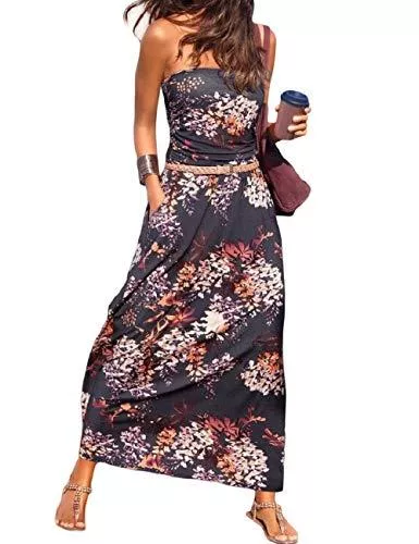 SEBOWEL Freizeit SEBOWEL Strandkleider Damen Sommer Bikini Cover Up Strandponcho Kleider Bandeau Boho Lang Kleid Schulterfrei Ärmelloses Elegant Freizeitkleid