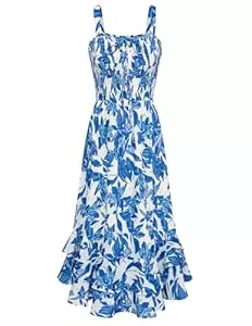 GRACE KARIN Freizeit GRACE KARIN Damen langes Blumenkleid Ärmellos Spaghettiträger Freizeitkleid Böhmisch Maxikleid Strandkleider Urlaub