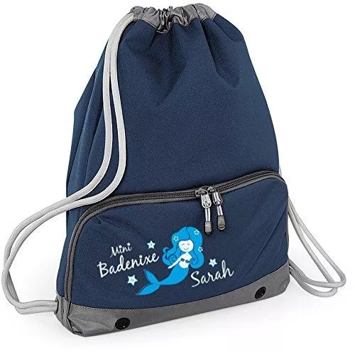 minimutz Taschen & Rucksäcke Schwimmtasche mit Namen | Bedruckt &amp; personalisiert | Motiv Meerjungfrau &amp; Wasser | inkl. Nassfach, Fronttasche &amp; großes Hauptfach | Schwimmbeutel, Kinder, Mädchen, Schwimmunterricht