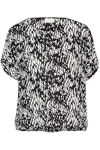 KAFFE Langarmblusen KAFFE Ärmellose Bluse KAamber Damen Bluse Kurzarm Print Shirt Rundhals Locker Oberteile Fledermaus
