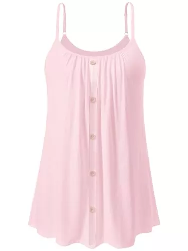 vislivin Ärmellose Blusen vislivin Top Damen Sommer mit Integriertem BH Spaghetti Tank Tops Loose Unterhemd Cami Oberteile Knopf Ärmellose Bluse Trägertops