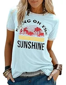 Dresswel T-Shirts Dresswel Damen Bring On The Sunshine T-Shirt Kurzarm Rundhals Regenbogen T Shirt Grafik Druck Tee Shirts Sommer Oberteile Tops