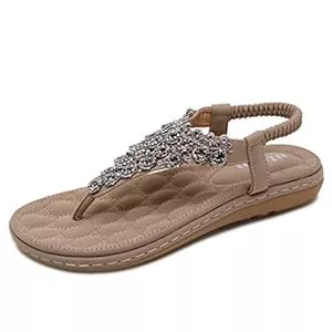 Ulogu Sandalen & Slides Sandalen Damen Sommer Flip Flops Bohemian Flach Zehentrenner mit Strass Größe 36-42