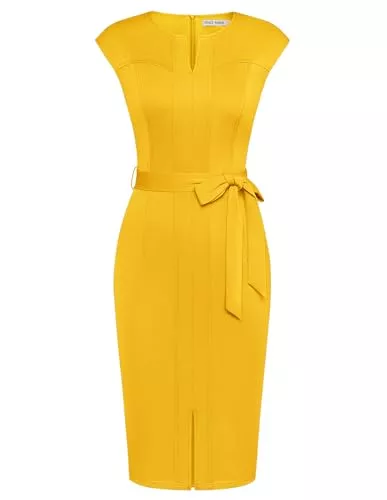 GRACE KARIN Business GRACE KARIN Damen Cocktailkleid Elegant Rundhal Wickelkleid Cap Sleeve Formelle Business Kleid mit Gürtel