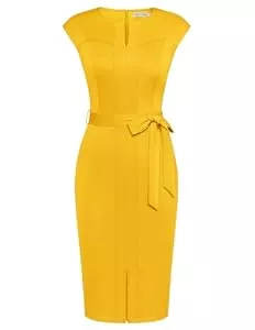 GRACE KARIN Business GRACE KARIN Damen Cocktailkleid Elegant Rundhal Wickelkleid Cap Sleeve Formelle Business Kleid mit Gürtel