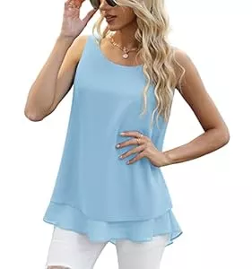 Yommay Kurzarmblusen Yommay Chiffon Tank Tops für Damen Sommer Elegante ärmellose Business Cami Casual Blusen Tuniken Flowy