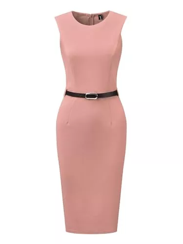 Allegra K Cocktail Allegra K Damen Etuikleid Mit Gürtel, Ärmellose, Lässige Bürokleider Mit Rundhalsausschnitt