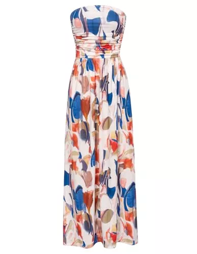 GRACE KARIN Freizeit GRACE KARIN Sommerkleid Damen Ärmellos Boho Blumen Kleid Damen Böhmisch Lang Strandkleid Freizeitkleider mit Tasche