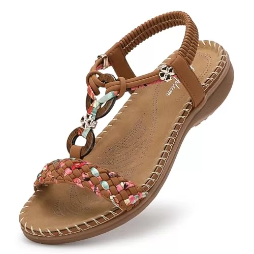Littleplum Sandalen & Slides Littleplum Sandalen Damen Freizeit Flach Sandalette Handarbeit mit Strass Perlen Bohemia Strand Schuhe