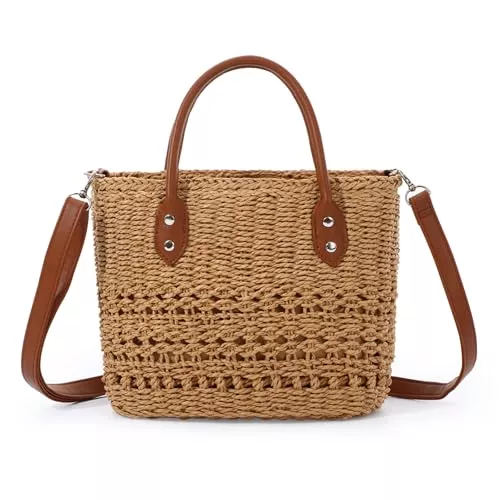 7VSTOHS Taschen & Rucksäcke 7VSTOHS Sac à Main en Paille pour Femme, Sac de Plage D'été, Sac Fourre-tout Bohème D'été pour L'extérieur, Les Voyages et la Plage