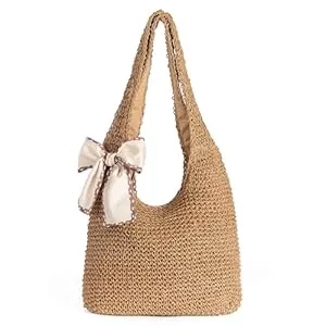 CorkAllin Taschen & Rucksäcke CorkAllin Stroh Strandtasche für Damen – Handgefertigte Bast Gewebte Tragetasche, Sommer Mesh Geflochtene Tasche Strandtasche für Urlaub, Braun, Large