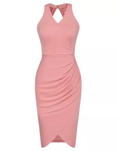 Belle Poque Cocktail Belle Poque Damen V Ausschnitt Neckholder Kleid Crossover Saum Hüftwickelkleid Cocktailkleid