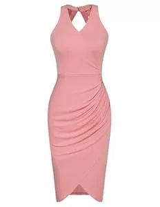 Belle Poque Cocktail Belle Poque Damen V Ausschnitt Neckholder Kleid Crossover Saum Hüftwickelkleid Cocktailkleid
