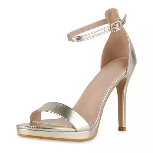 VAN HILL Sandalen & Slides VAN HILL Damen Sandaletten High Heels mit Pfennigabsatz Lack Plateau Vorne