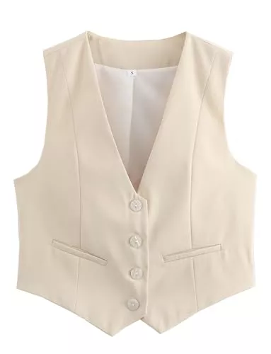 Happy Cherry Westen Happy Cherry Damen Einfarbig Anzug Weste Knopf unter V-Ausschnitt Weste Lässig Crop Blazer Gilet