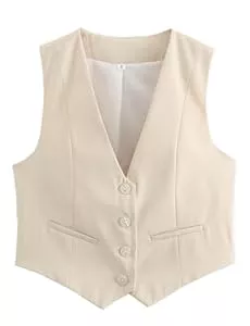 Happy Cherry Westen Happy Cherry Damen Einfarbig Anzug Weste Knopf unter V-Ausschnitt Weste Lässig Crop Blazer Gilet