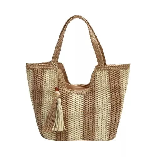 HuiYStar Taschen & Rucksäcke HuiYStar Große Stroh-Strandtasche für Frauen Sommerreise geflochtene Umhängetaschen für Berufung