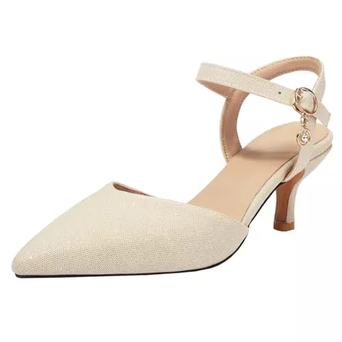MISSUIT High Heels MISSUIT Damen Glitzer Pumps mit Knöchelriemen Spitze Kitten Heel Slingpumps