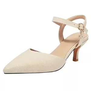 MISSUIT High Heels MISSUIT Damen Glitzer Pumps mit Knöchelriemen Spitze Kitten Heel Slingpumps
