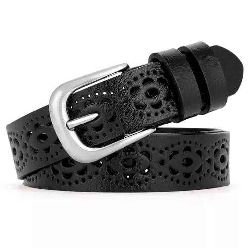 SUOSDEY Gürtel SUOSDEY Damengürtel Echtem Leder, Hohler Blumengürtel für Jeans Hosen Kleider Taillengürtel mit Dornschließe