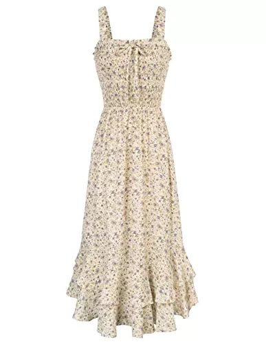 GRACE KARIN Freizeit GRACE KARIN Damen langes Blumenkleid Ärmellos Spaghettiträger Freizeitkleid Böhmisch Maxikleid Strandkleider Urlaub