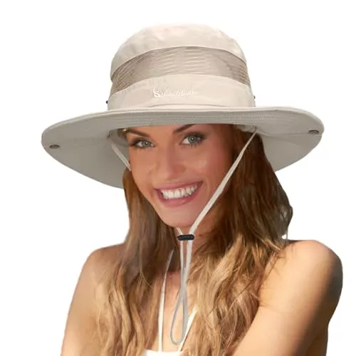 Montrestar Hüte & Mützen Montrestar Sonnenhut Damen Herren, UV Schutz 50 Sommerhut, Faltbar Wanderhut Damen Schnell Dry, mit Kinnrieme Breite Krempe Mesh, Sommerhüte Fischerhut Safarihut für Frauen Sommer Outdoor Aktivitäten