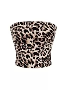 GORGLITTER Tops GORGLITTER Damen Trägerloses Top Leoparden Croptop Bauchfrei Oberteil Partytop Rave Festival Outfit Schulterfrei Tops Sommertop