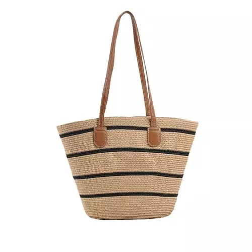 NICOLE &amp; DORIS Taschen & Rucksäcke NICOLE &amp; DORIS Stroh Handtasche Damen Strandtasche Groß Shopper Schultertasche Sommer Strandtasche Tote Bag Basttasche Gewebt Einkaufstasche für Strand Reise