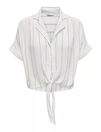 ONLY T-Shirts ONLY Damen Bluse verkürzt Halbarm Knoten-Detail Hemdkragen Knopfleiste elegant