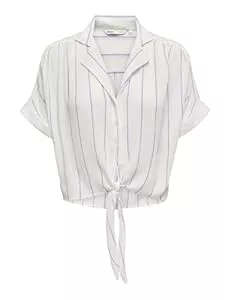 ONLY T-Shirts ONLY Damen Bluse verkürzt Halbarm Knoten-Detail Hemdkragen Knopfleiste elegant
