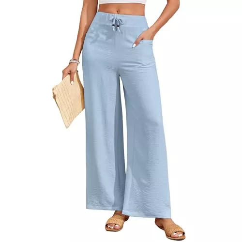 ALSOGO Hosen ALSOGO Damen Weites Bein Palazzo Hose Elegant Einfarbig Hohe Taille Drawstring Lose Lounge Hose mit Taschen 2025
