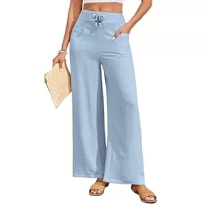 ALSOGO Hosen ALSOGO Damen Weites Bein Palazzo Hose Elegant Einfarbig Hohe Taille Drawstring Lose Lounge Hose mit Taschen 2025