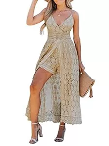 CUPSHE Jumpsuits CUPSHE Sommer-Frauen-Slip mit Rüschen, gesmoktem Jumpsuit-Kleid mit V-Ausschnitt, Speghetti-Trägern, rückenfrei, Maxi, hoch, niedrig