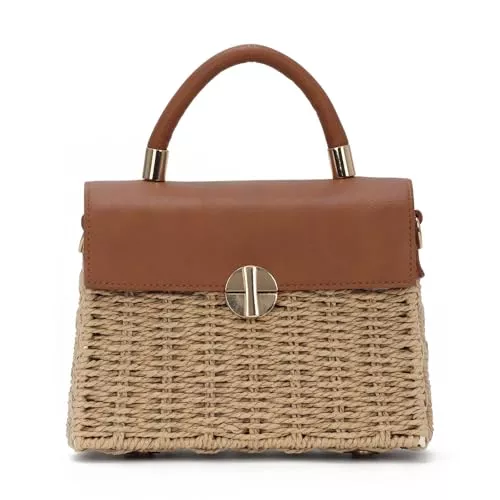 EVEOUT Taschen & Rucksäcke EVEOUT Strohtasche Damen Sommer Chic Weidengeflecht Korb Handtasche mit Schulterriemen Boho Gewebte Rattan Umhängetasche Tragetasche Strandtasche