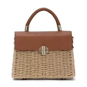 EVEOUT Taschen & Rucksäcke EVEOUT Strohtasche Damen Sommer Chic Weidengeflecht Korb Handtasche mit Schulterriemen Boho Gewebte Rattan Umhängetasche Tragetasche Strandtasche