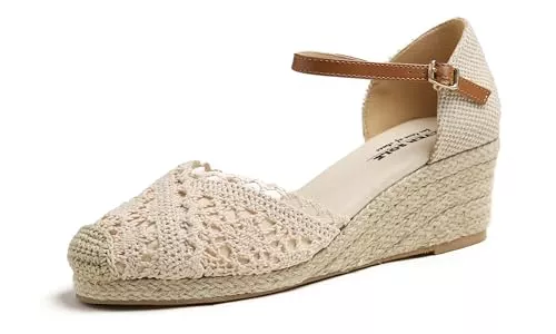 Feversole Sandalen & Slides Feversole Slingback Sandalen Damen Espadrilles Plateau Wedges Sandaletten mit Geschlossene Keilabsatz Sommerschuhe Sommer Pumps Frauen Schuhe